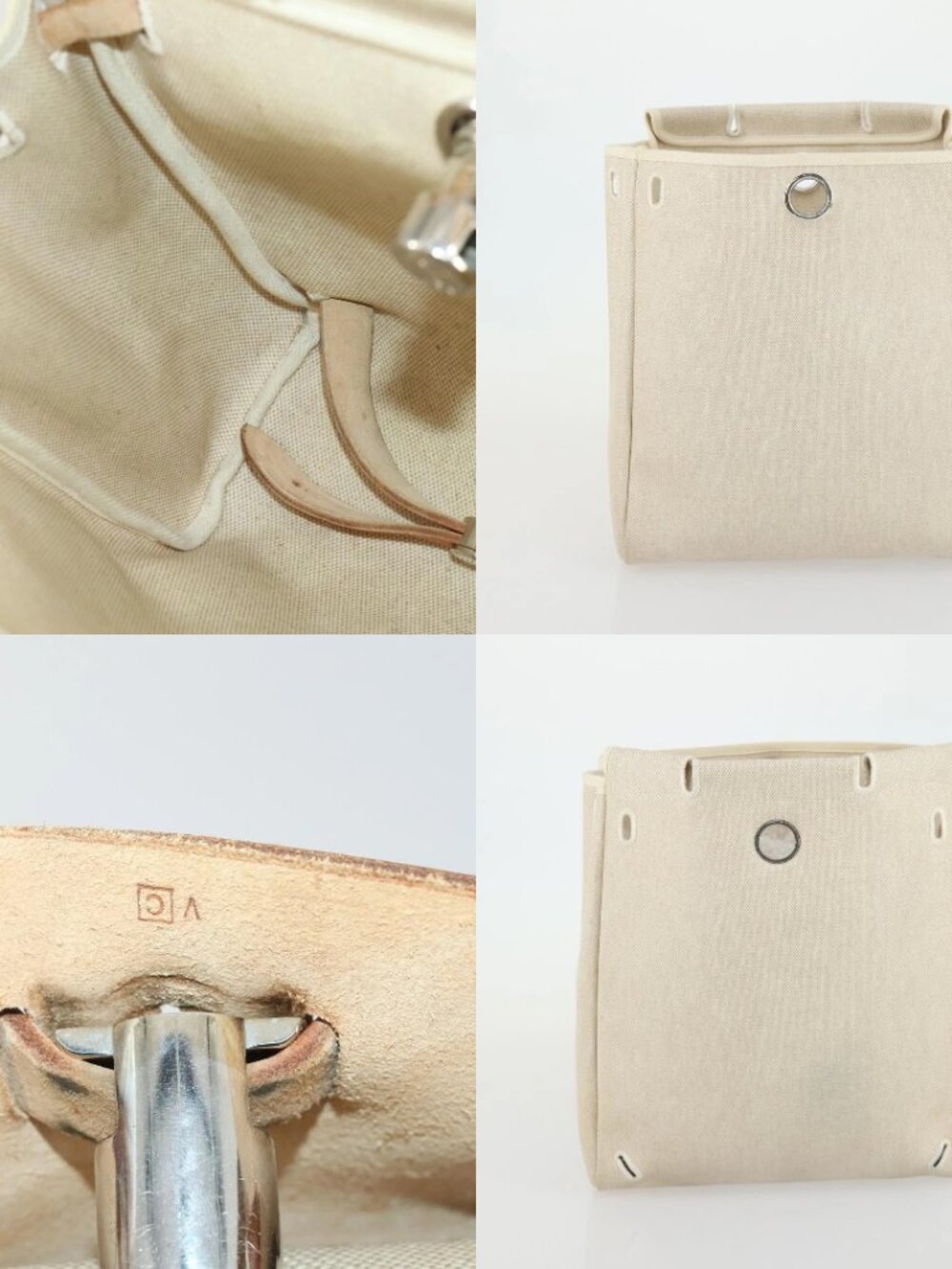 HERMES Herbag Ad PM Backpack Canvas Leather 2way Beige Silver Auth 159367 - Picture 13 of 15